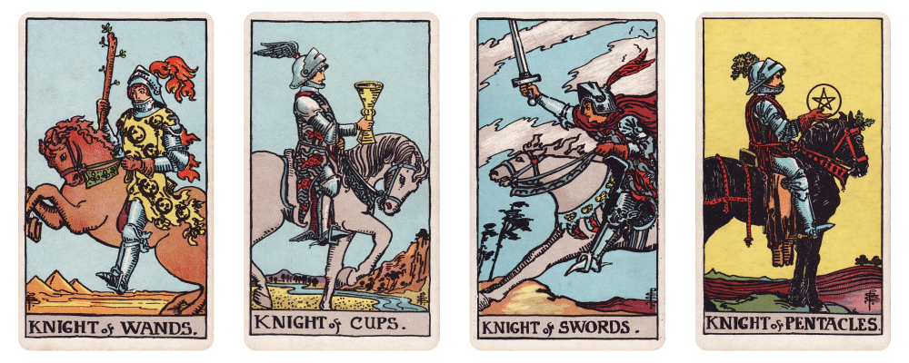 Knight of Wands, Cups, Swords, Pentacles