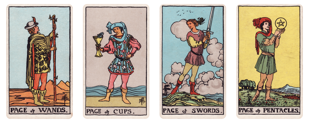 Page of Wands, Cups, Swords, Pentacles