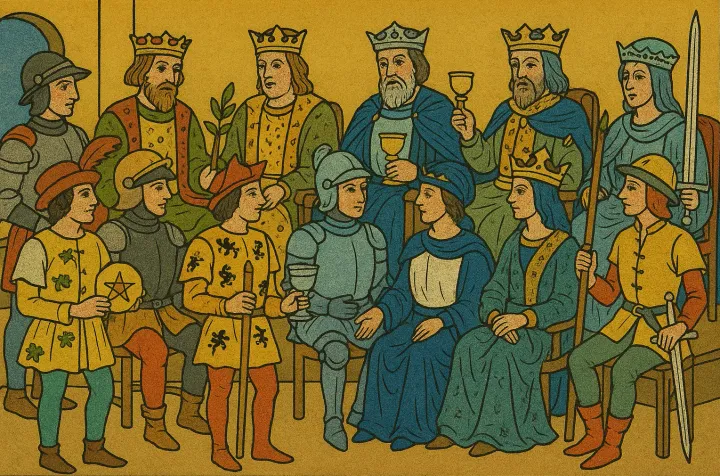 Page, Knight, Queen and Knight from each tarot suit.